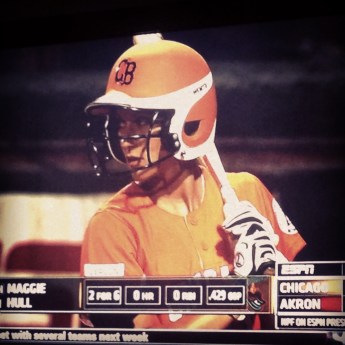 Photo taken of a TV, capturing on of my at bats on ESPN for the Chicago Bandits.